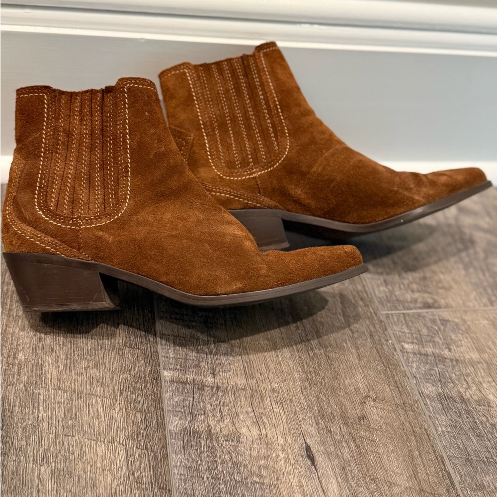 Zara Brown Suede Western Ankle Boots